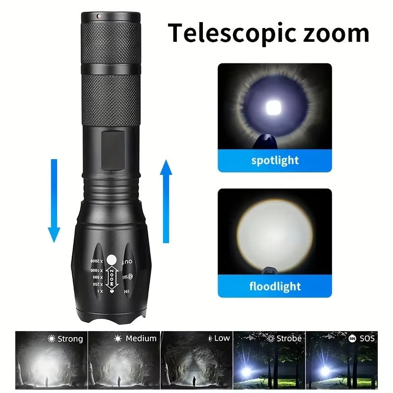 High Power LED Tactical Flashlight 5-Mode Light Zoom Waterproof Portable Torch Aluminum Alloy Bright Tactical Flashlight LED 5 Modes