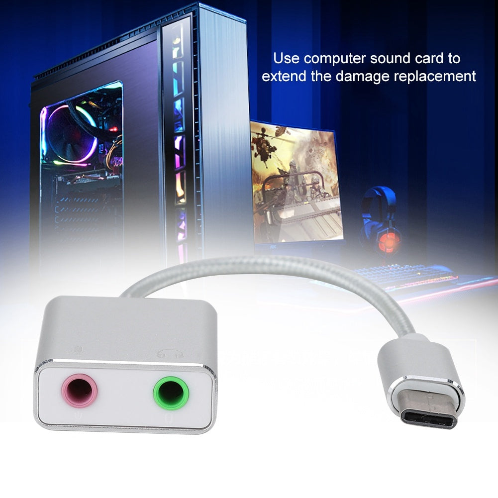 Aluminum Alloy Type C External Stereo Sound Card Audio Adapter 3.5mm EZ1247