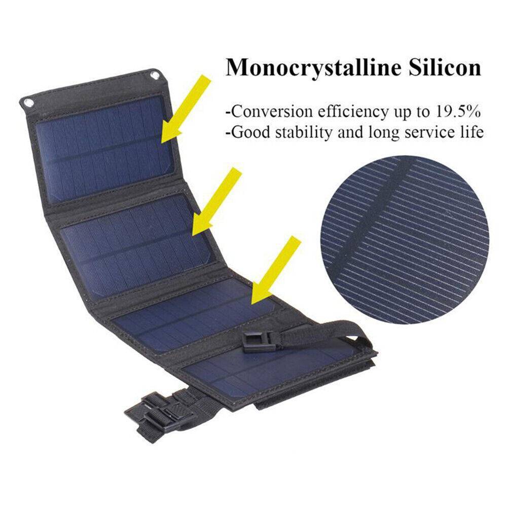 USB Solar Panel Kit Folding Power Bank Outdoor Camping Hiking Phone Charger