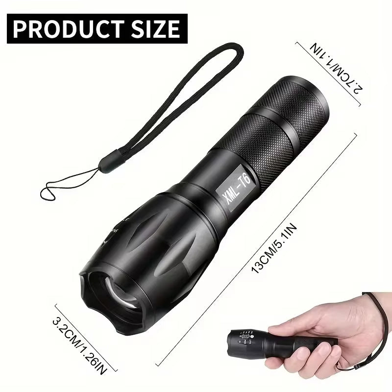 High Power LED Tactical Flashlight 5-Mode Light Zoom Waterproof Portable Torch Aluminum Alloy Bright Tactical Flashlight LED 5 Modes