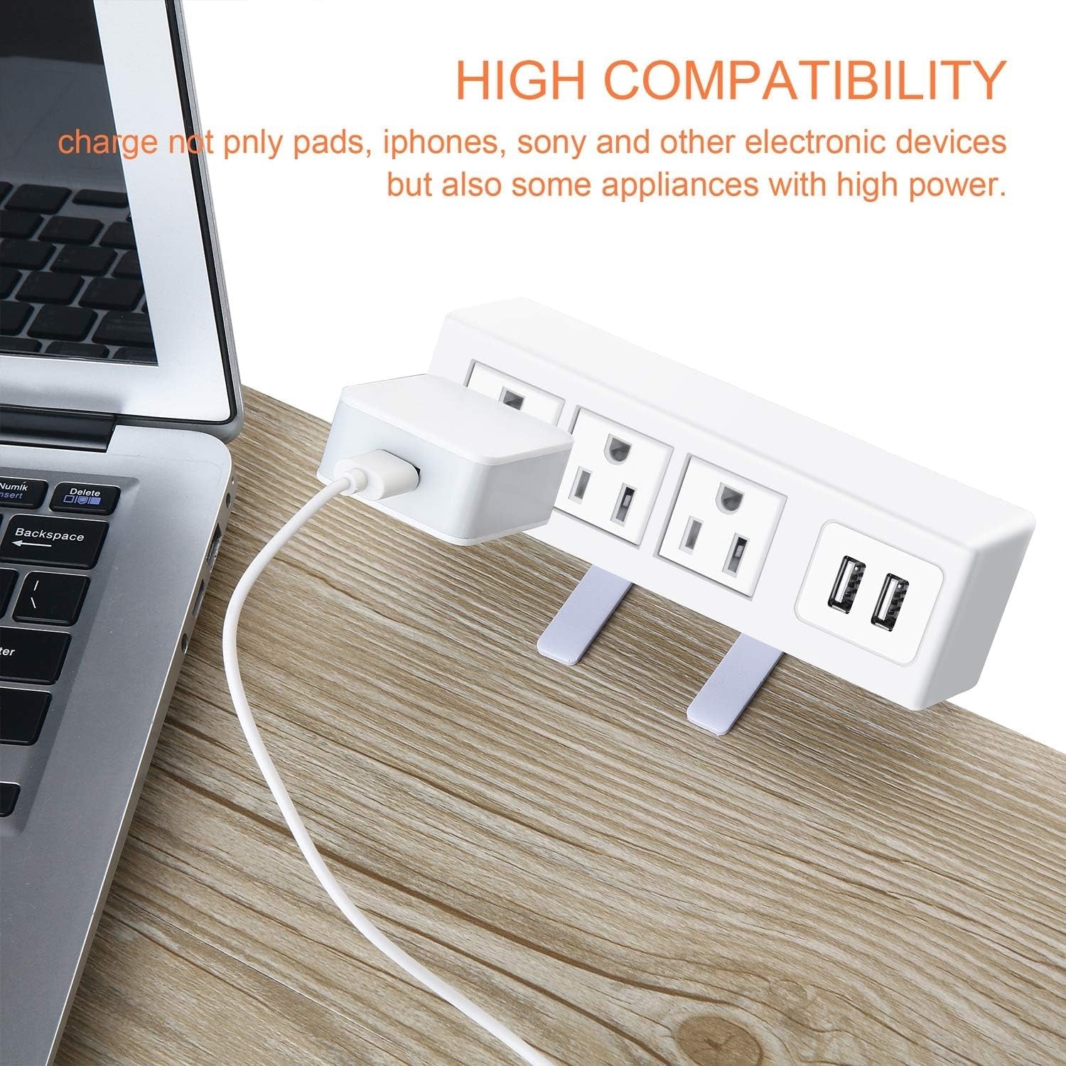 3 Outlet Desk Clamp Power Strip with USB Ports, White Desktop Power Strip Surge Protector 1200J. Desk Mount Charging Power Station, on Desk Edge Power Outlet 125V 12A 1500W.