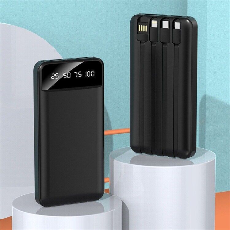 Portable Power Bank 10000mAh Power Bank - With 4 Built-in Cables Power Bank