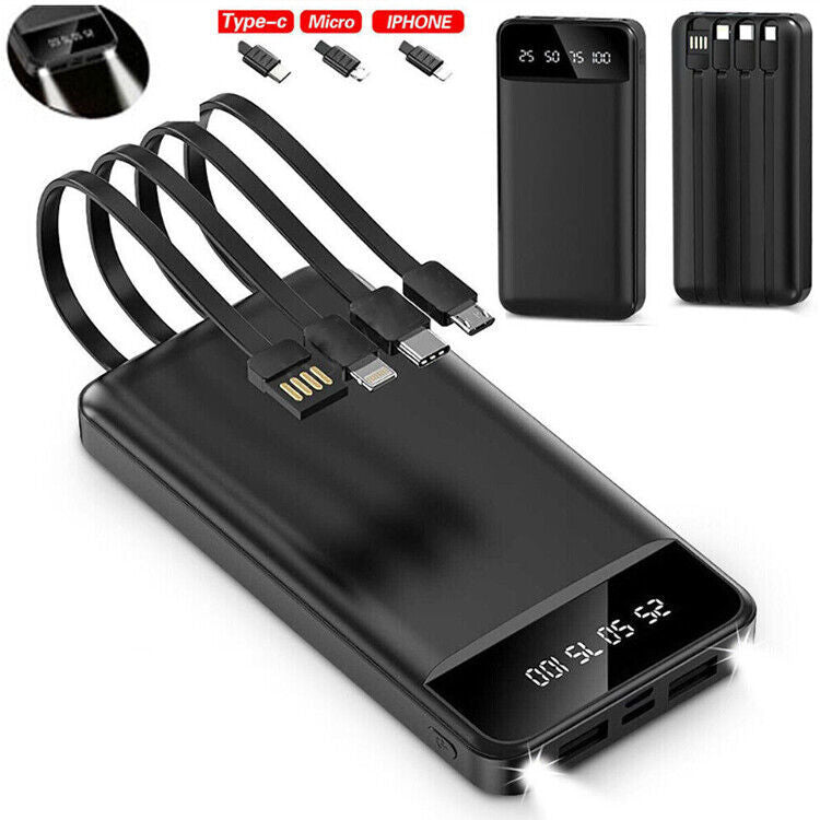 Portable Power Bank 10000mAh Power Bank - With 4 Built-in Cables Power Bank