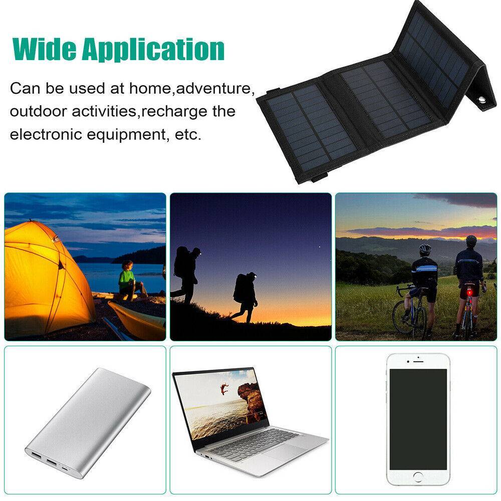 USB Solar Panel Kit Folding Power Bank Outdoor Camping Hiking Phone Charger